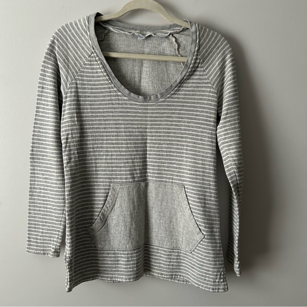 Standard James Perse striped kangaroo pocket pullover top 2/M